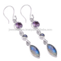 Lovely Rainbow Moonstone et Multi Gemstone 925 Solid Silver Earring Jewelry